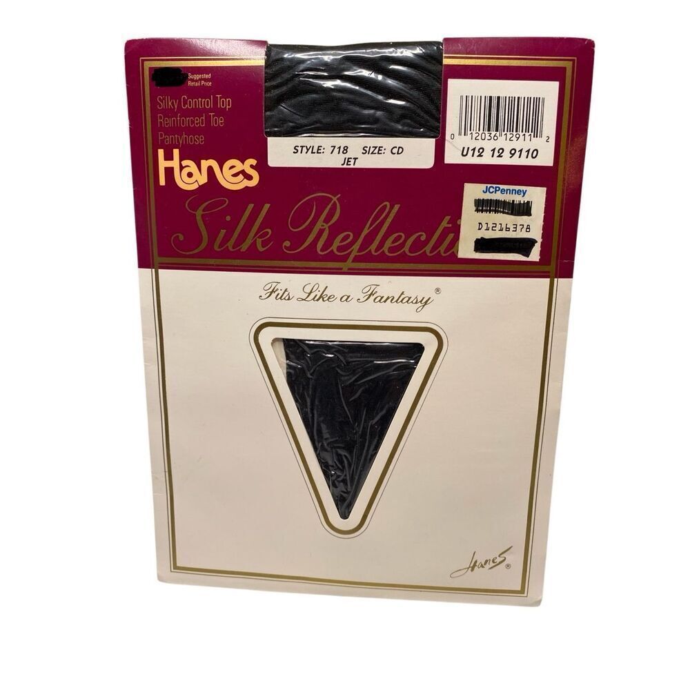 Hanes Silk Reflections Pantyhose Jet Size CD Style 718 Reinforced Toe Vintage